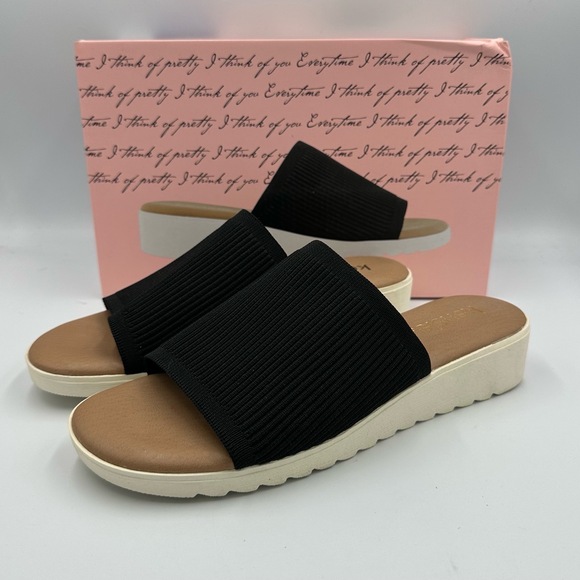 Kensie Ellie Knit Slide Sandals Black Women’s Size 8 –‎ Like New - Picture 3 of 8